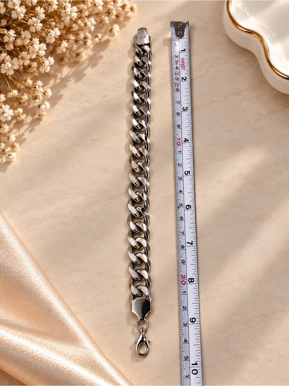 Polished Silver Men’s Curb Chain Bracelet - Classic Stainless Style